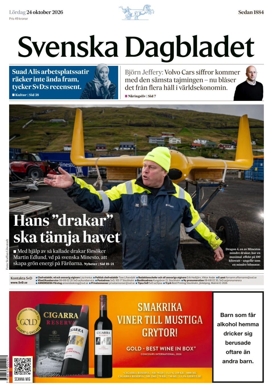 Prima-pagina-Svenska Dagbladet-edizione-di-oggi-20261024
